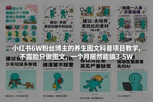 小红书6W粉丝博主的养生图文科普项目教学，不露脸只做图文，一个月居然能搞3-5W-八瞄副业网