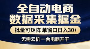 独家电商数据全自动采集项目，批量可矩阵，单窗口轻松日入3张+【揭秘】-八瞄副业网