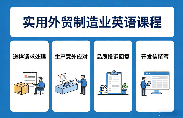 实用外贸制造业英语课程，教你专业处理送样请求、应对生产意外、回复品质投诉、撰写开发信等-八瞄副业网