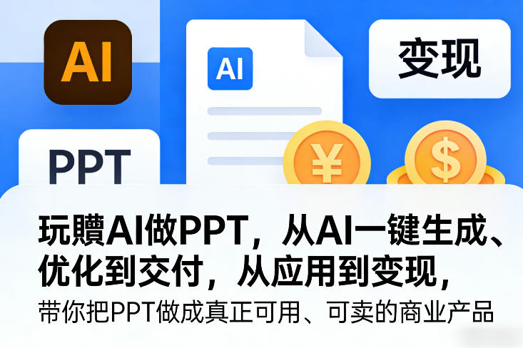 玩賺AI做PPT，从AI一键生成、优化到交付，从应用到变现，带你把PPT做成真正可用、可卖的商业产品-八瞄副业网