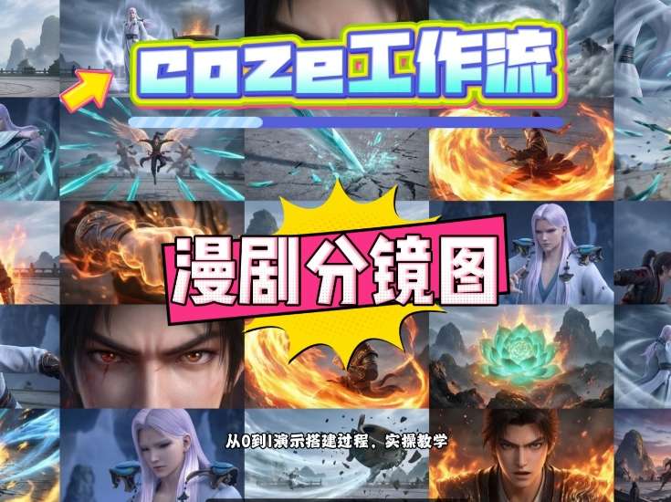 通过Coze工作流，制作《动漫分镜图》，两分钟制作完成25宫格分镜图，从0到1演示搭建过程，实操教学-八瞄副业网