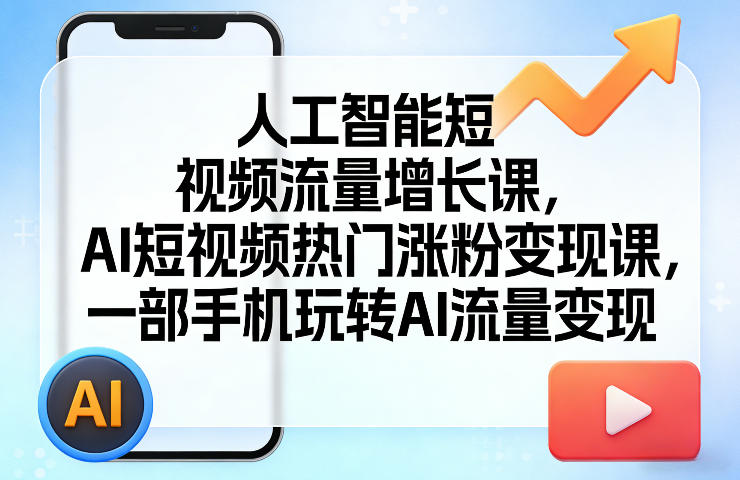人工智能短视频流量增长课，AI短视频热门涨粉变现课，一部手机玩转AI流量变现-八瞄副业网