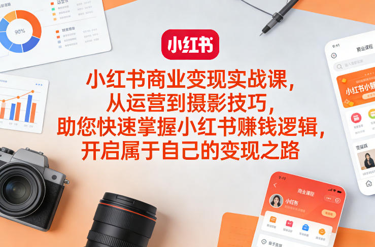 小红书商业变现实战课，从运营到摄影技巧，助您快速掌握小红书賺钱逻辑，开启属于自己的变现之路-八瞄副业网