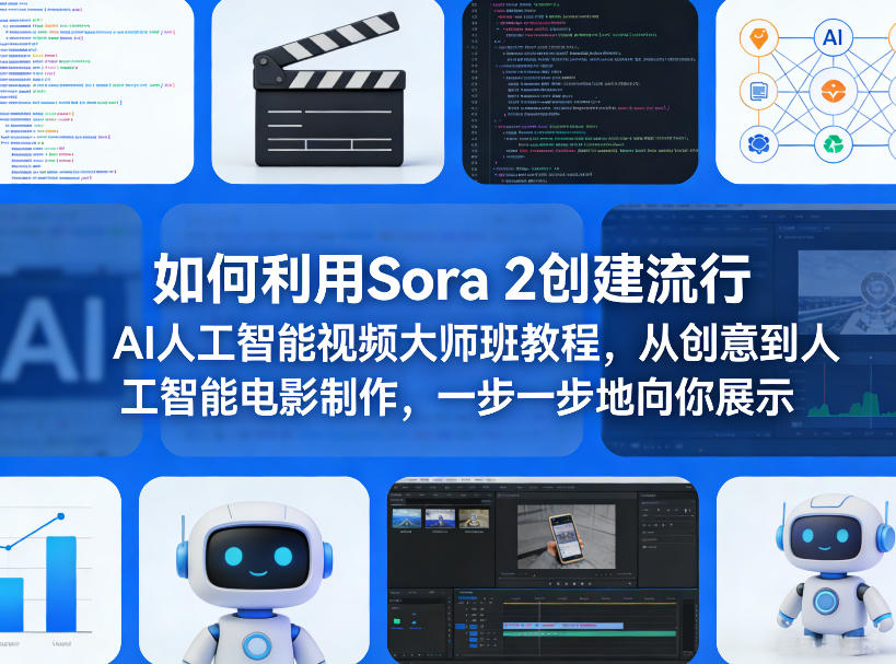 如何利用Sora 2创建流行AI人工智能视频大师班教程，从创意到人工智能电影制作，一步一步地向你展示-八瞄副业网