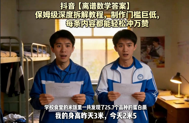 抖音【离谱数学答案】保姆级深度拆解教程，制作门槛巨低，每条内容都能轻松冲万赞，附详细步骤-八瞄副业网