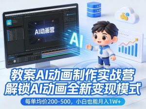 教案AI动画制作实战营,解锁AI动画全新变现模式,每单均价200-500,小白也能月入1W+-八瞄副业网