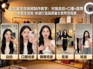 AI女装带货视频制作教学,对镜自拍、口播、跳舞、变装全流程,快速打造高质量女装带货视频-八瞄副业网