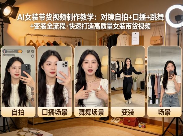 AI女装带货视频制作教学,对镜自拍、口播、跳舞、变装全流程,快速打造高质量女装带货视频-八瞄副业网