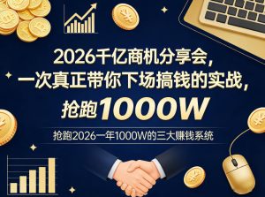 2026千亿商机分享会，一次真正带你下场搞钱的实战，抢跑2026一年1000W的三大賺钱系统-八瞄副业网