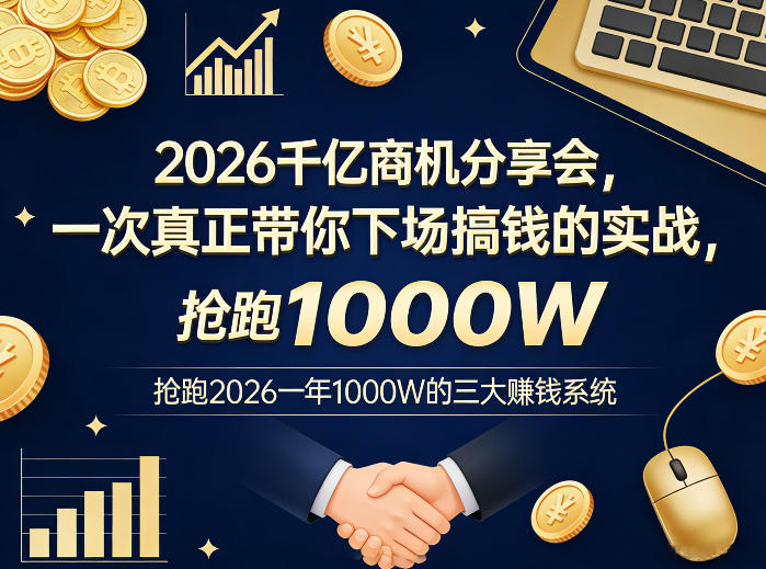 2026千亿商机分享会，一次真正带你下场搞钱的实战，抢跑2026一年1000W的三大賺钱系统-八瞄副业网
