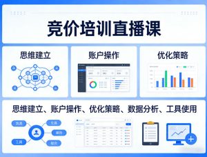 竞价培训直播课，覆盖思维建立、账户操作、优化策略、数据分析、工具使用等，全方位提升效果-八瞄副业网