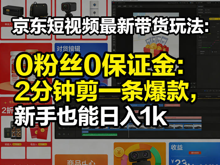 京东短视频最新带货玩法,0粉丝0保证金,2分钟剪一条爆款,新手也能日入1k+【揭秘】-八瞄副业网