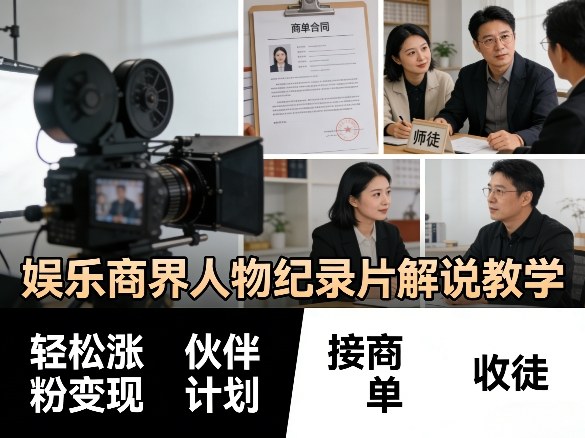 娱乐商界人物纪录片解说教学，轻松涨粉变现，伙伴计划，接商单，收徒等-八瞄副业网