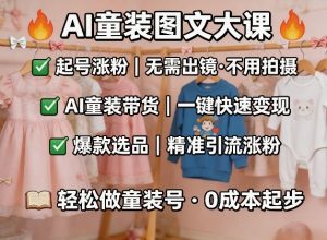 AI童装图文剪辑，某社群童装图文大课，起号涨粉、AI童装带货、爆款选品，无需出镜和拍摄-八瞄副业网