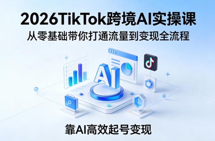 2026TikTok跨境AI实操课,从零基础带你打通流量到变现全流程,靠AI高效起号变现-八瞄副业网