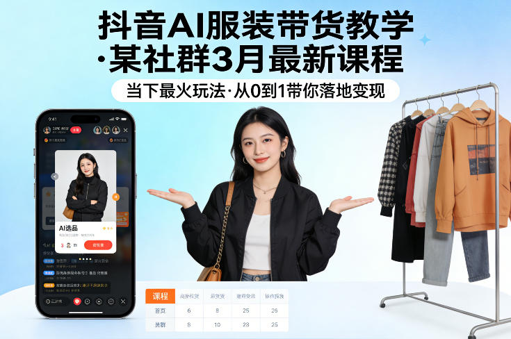 抖音AI服装带货教学，某社群3月最新课程，当下最火玩法，从0到1带你落地变现-八瞄副业网