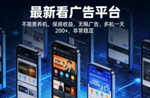 最新看广告平台，不需要养机，保底收益，无限广告，多机一天200+，非常稳定【揭秘】-八瞄副业网